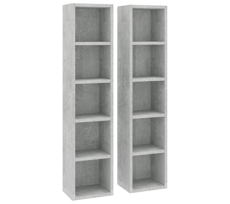 Lot De 2 Bibliothèques - Meuble De Rangement à Cd/dvd Gris Béton 21x16x93,5 Cm Bois D'ingénierie