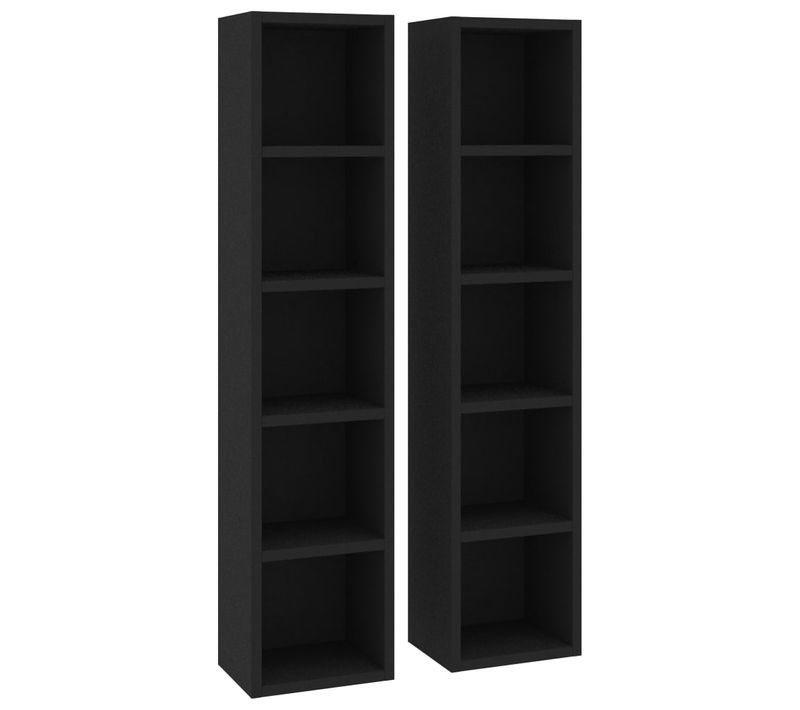 Lot De 2 Bibliothèques - Meuble De Rangement à Cd/dvd Noir 21x16x93,5 Cm Bois D'ingénierie
