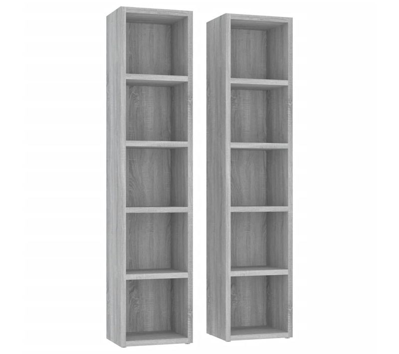 Lot De 2 Bibliothèques - Meuble De Rangement à Cd/dvd Sonoma Gris 21x16x93,5 Cm Bois D'ingénierie