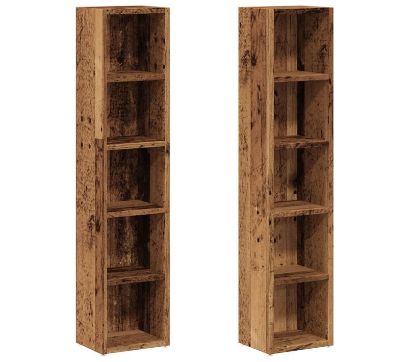 Lot De 2 Bibliothèques - Meuble De Rangement à Cd/dvd Vieux Bois 21x16x93,5 Cm Bois D'ingénierie