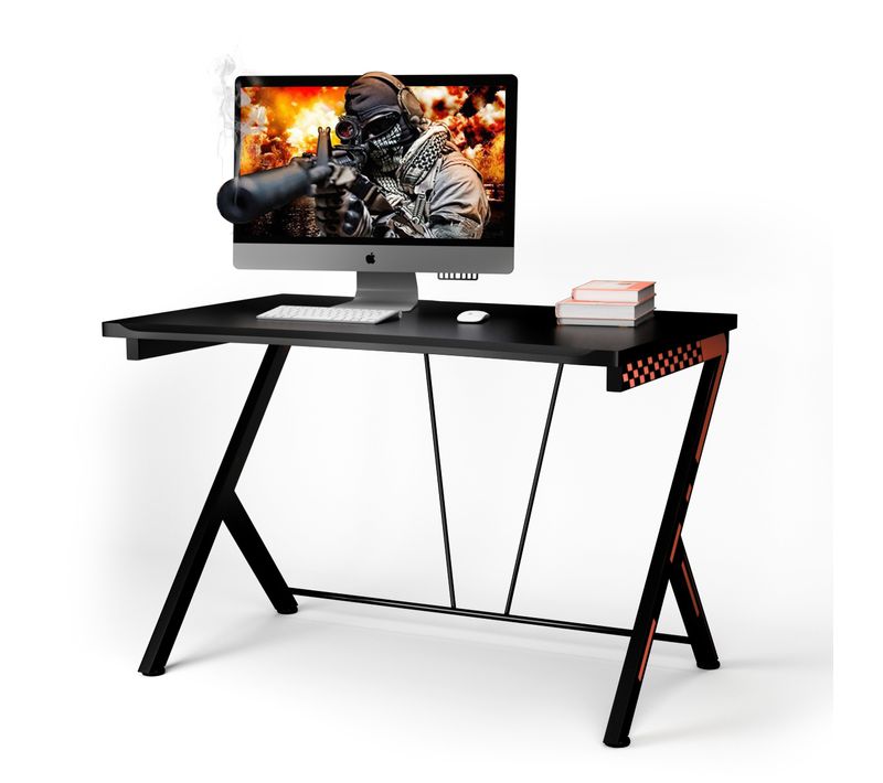 Bureau Gaming Bureau Gamer - 116x75x77 Cm Cadre En Métal Avec Repose-pieds Réglables