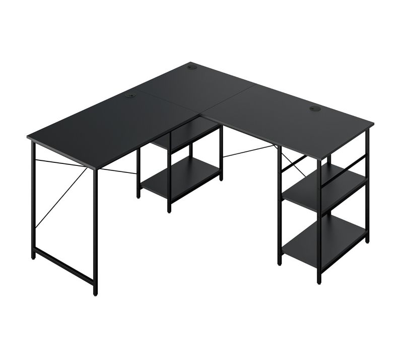 Bureau D'angle, Bureau D'ordinateur, Bureau D'étude 151 X 151 X 75 Cm Avec 4 Etagères Noir