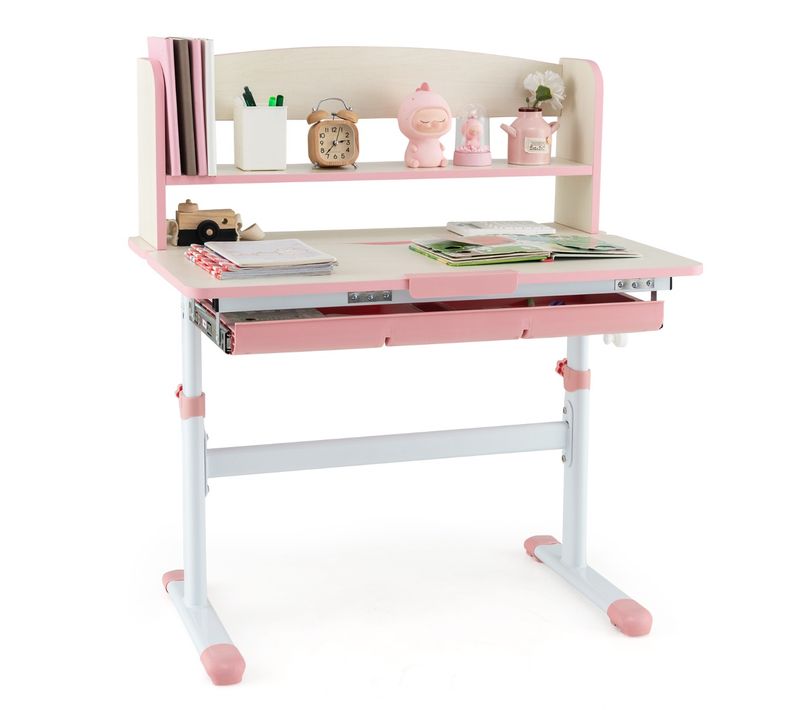 Bureau D'etude Enfants Réglable En Hauteur Plateau Inclinable Avec Huche 80x51x81,5-104cm Rose