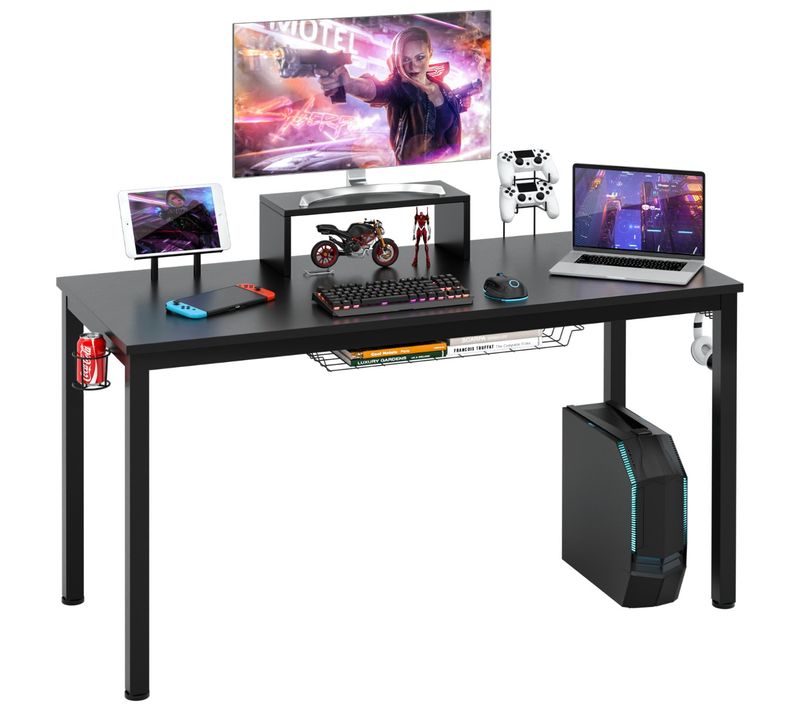 Bureau Gamer Bureau Gaming 140x60x74cm - Etagère Pour Ecran Support Pour Tablette Crochet Casque