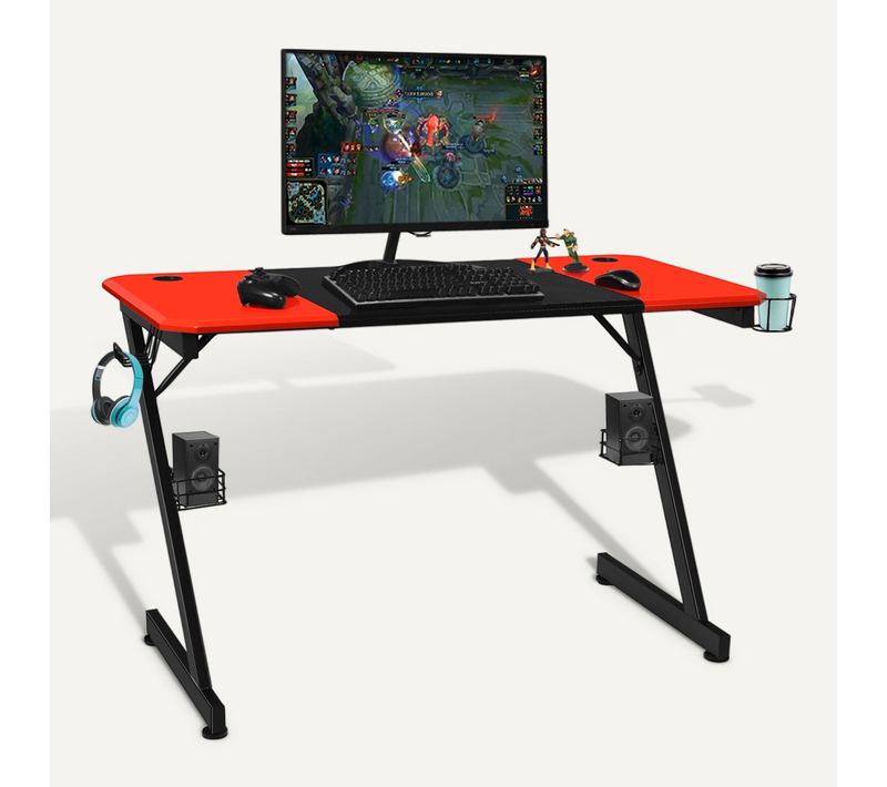 Bureau Gaming Bureau Gamer Bureau D'ordinateur Avec Porte-gobelet Crochet 120x60x76cm Noir+rouge