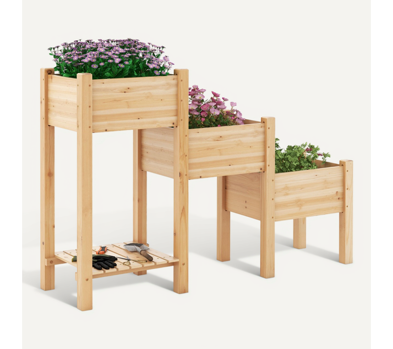 Ensemble De 3 Jardinières Surélevées Bacs à Fleurs Légumes Fleurs - 161x43x104cm Bois De Sapin