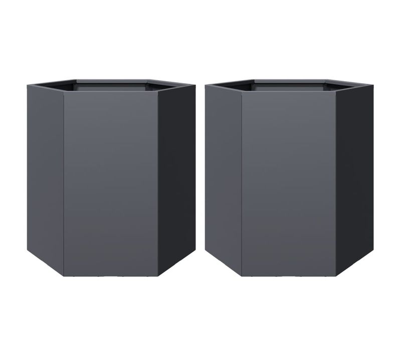 Lot De 2 Jardinières, Bac à Fleurs, Pot De Fleurs Anthracite Hexagone 46x40x45 Cm Acier