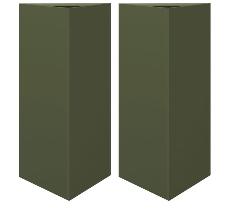 Lot De 2 Jardinières, Bac à Fleurs, Pot De Fleurs Vert Olive Triangulaire 40x34,5x70 Cm Acier