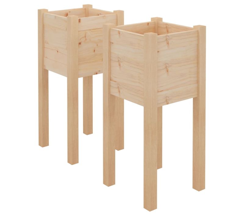 Lot De 2 Jardinières, Bac à Fleurs, Pot De Fleurs D'extérieur 31x31x70 Cm Bois De Pin Massif