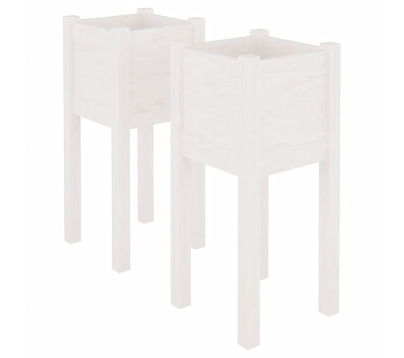 Lot De 2 Jardinières, Bac à Fleurs, Pot De Fleurs D'extérieur Blanc 31x31x70 Cm Bois De Pin