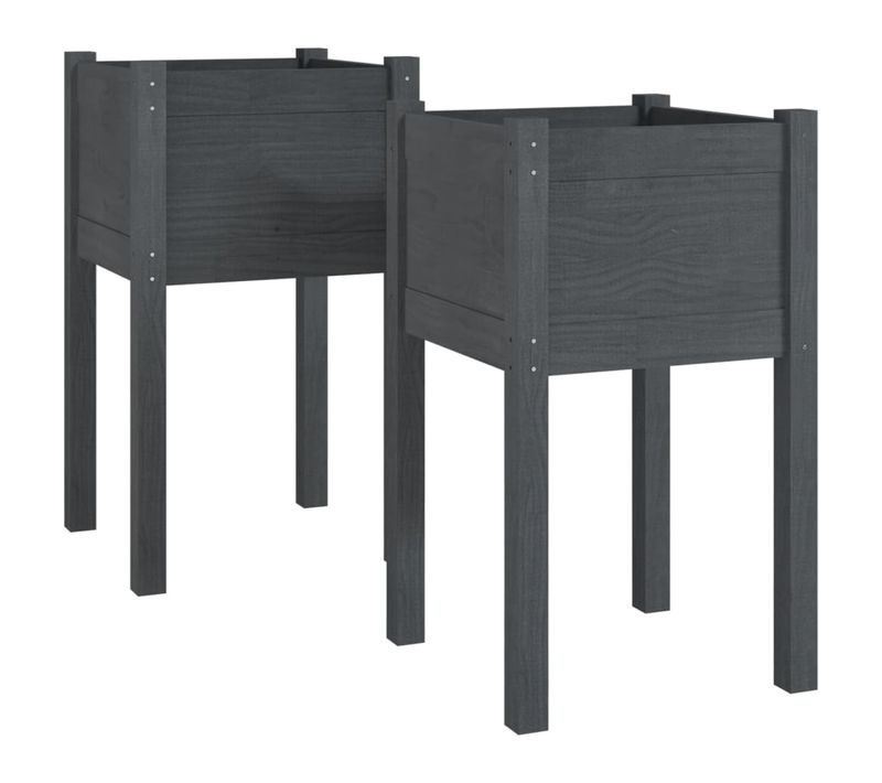 Lot De 2 Jardinières, Bac à Fleurs, Pot De Fleurs D'extérieur Gris 40x40x70cm Bois De Pin Massif