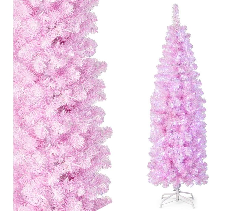 Sapin De Noël - Arbre De Noël LED Artificiel Pré-éclairé Rose 55x180 Cm Blanc