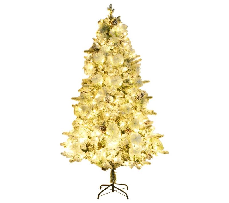 Sapin De Noël - Arbre De Noël Pré-éclairé Avec Neige Floquée/cônes 225cm Pvc/pe