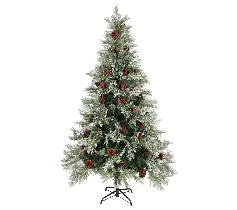 Sapin De Noël - Arbre De Noël Pré-éclairé Pommes De Pin Vert Blanc 195cm Pvc Pe