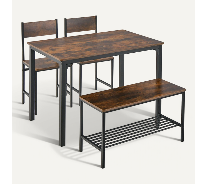 Ensemble Table Et 2 Chaises 1 Banc, Ensemble De Salle à Manger Industriel Structure En Métal