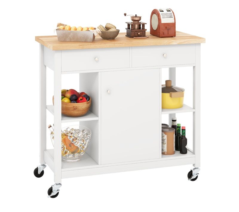 Desserte, Chariot De Cuisine, Mobile Ilot De Cuisine Roulant Avec 4 Etagères 99x46x90 Cm Blanc