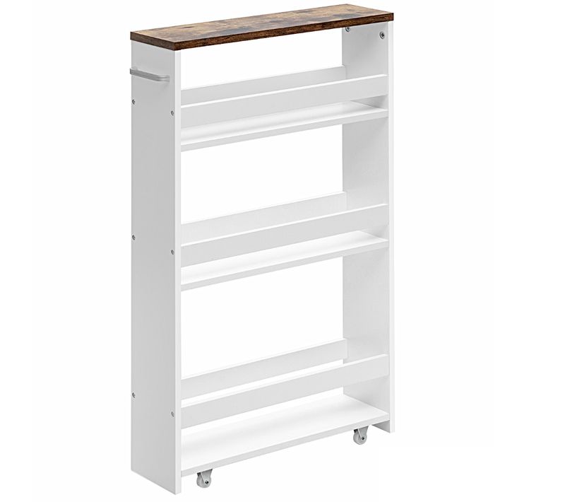 Chariot De Rangement, Desserte à Roulettes 4 Niveaux Pour Cuisine Étroites Salle De Bain Blanc