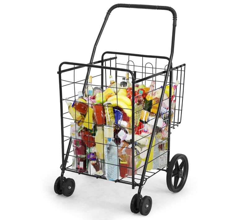 Chariots De Courses Pliable - Caddie à 4 Roues Pivotantes 61x62x102 Cm Capacité De 40kg Noir Métal