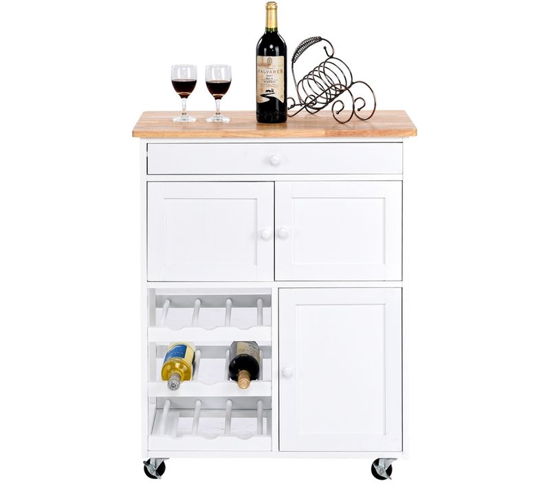 Desserte Roulante - Chariot De Cuisine Avec Casier à Vin 67x37x86,5 Cm Blanc Bois