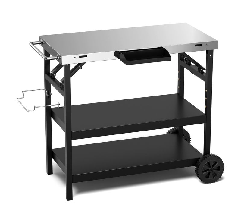 Desserte D'extérieur à Roulettes - Desserte De Jardin - Chariot De Cuisine 3 Étagères Réglable Noir