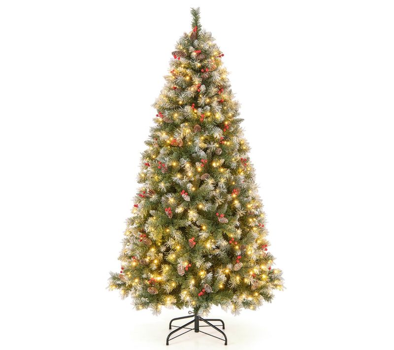 Arbre De Noël Pré-décoré - Sapin De Noël Artificiel 195 Cm à Charnière Avec 420 Lumières LED