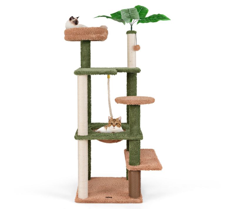 Arbre à Chat, Centre D'activités Pour Chat 152cm à Plusieurs Niveaux Poteaux à Gratter Vert