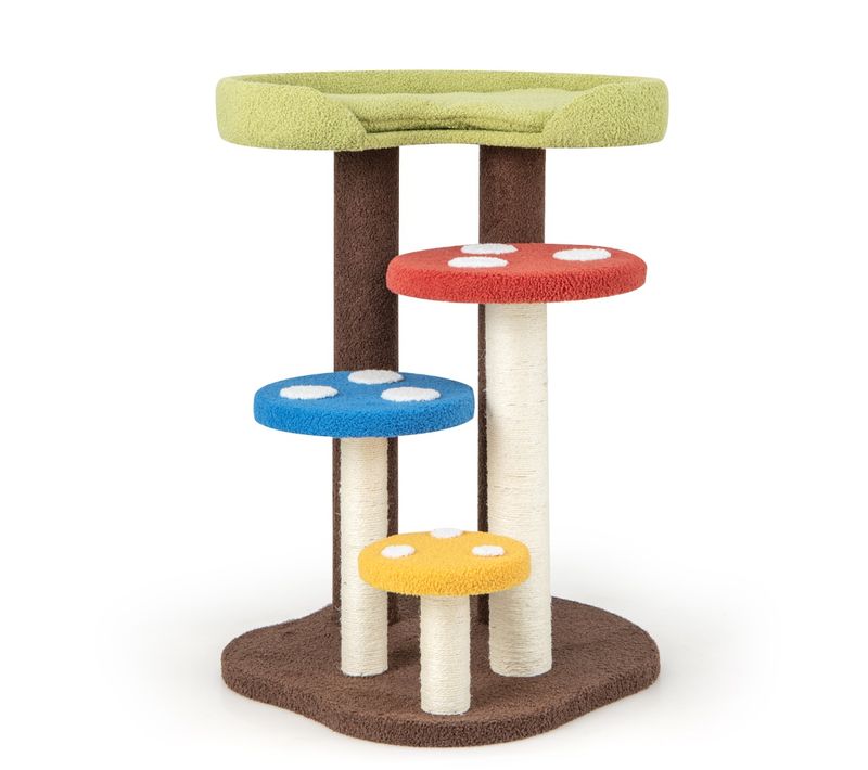 Arbre à Chat 3 En 1, Tour à Chat 5 Niveaux Plates-formes Amovibles Motifs Champignons Coloré