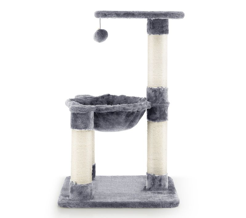 Arbre à Chat, Tour à Chat Avec Griffoir De Sisal Hamac Confortable Balle Suspendue 40x40x64cm Gris