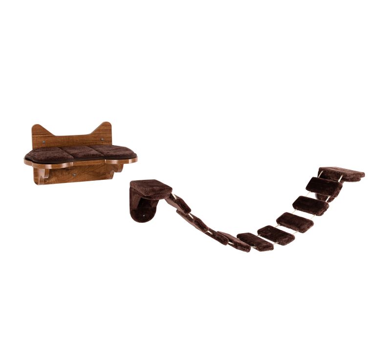 Arbre à Chat Mural, Centre D'activités Pour Chat Avec Escalier 123x20x17 Cm Marron Bois