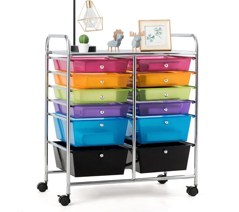 Chariot De Rangement, Desserte à Roulettes, Tour De Rangement à 12 Tiroirs - 64x38x75cm Coloré