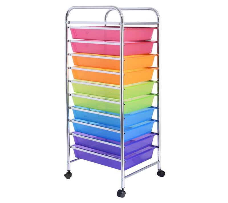 Chariot De Rangement, Desserte à Roulettes à 10 Tiroirs Amovibles 32,5x37x86cm Colore
