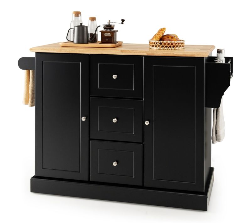 Desserte De Cuisine, Buffet De Cuisine Avec Roues Cachée Porte-serviettes 127x46x91cm Noir