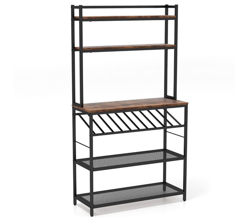 Étagère De Cuisine Desserte De Cuisine Pour Four à Micro-ondes Avec Casier à Vin 90x35x165cm Marron