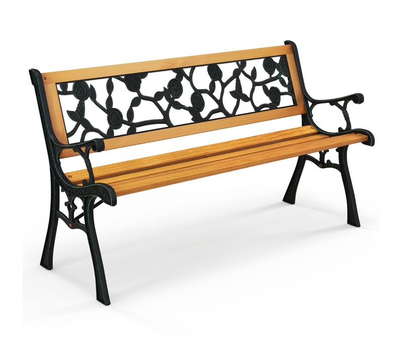 Banc De Jardin Banc D'extérieur Banc De Parc Structure En Métal Moulé Pour 3 Personnes 126x52x74 Cm