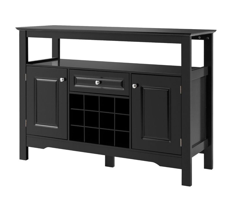 Buffet De Cuisine, Meuble Cuisine, Meuble De Rangement Avec Casier à Vin 117x40,5x82,5 Cm Noir
