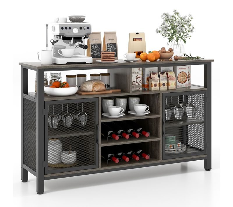 Buffet De Cuisine, Meuble De Rangement, Meuble Cuisine Casiers à Vin 2 Portes 140x40x82,5 Cm Gris