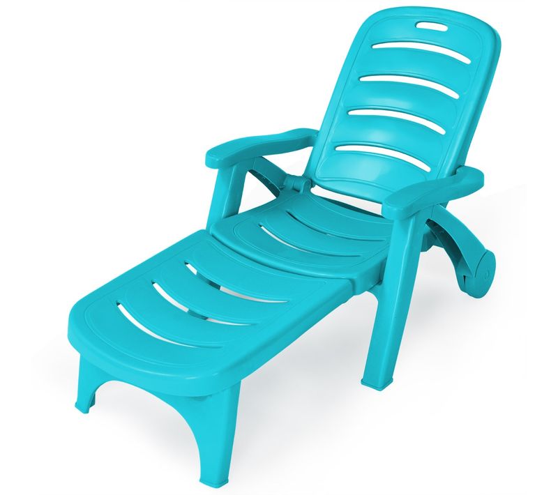 Transat, Bain De Soleil, Chaise Longue Pliable Dossier Inclinable Avec Roues Intégrées Bleu