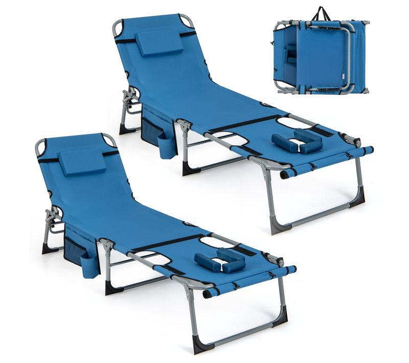 Transat, Bain De Soleil Pliant à 5 Positions Repose-pieds Réglables - Bleu