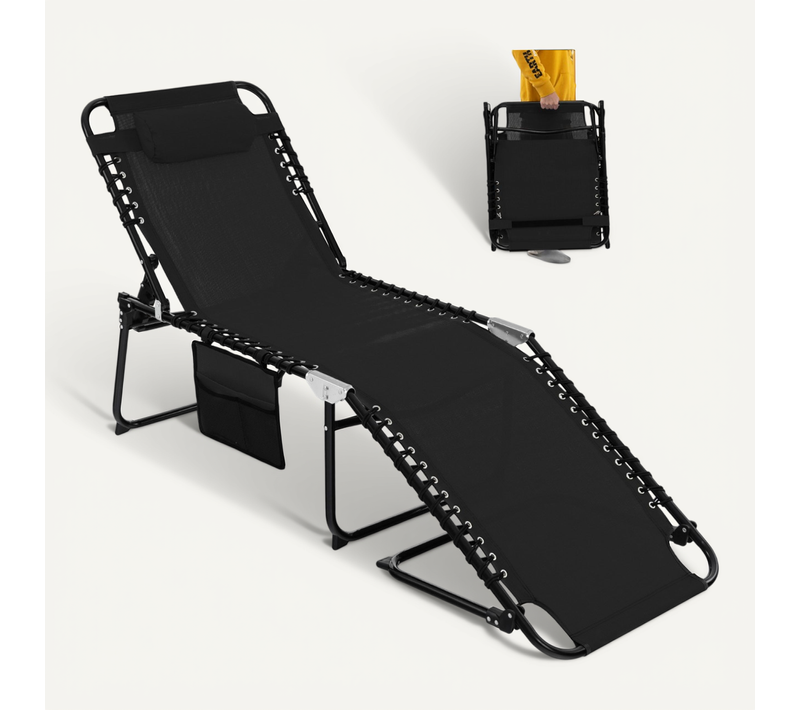 Transat Pliant, Bain De Soleil, Chaise Longue Réglable Avec Appuie-tête Amovible Acier Antirouille