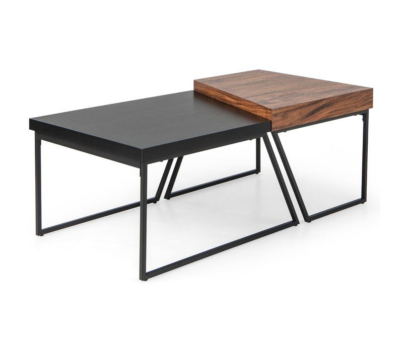 Lot De 2 Tables Basses - Tables De Salon Gigognes Avec Pieds Antidérapants Réglables Noiretmarron