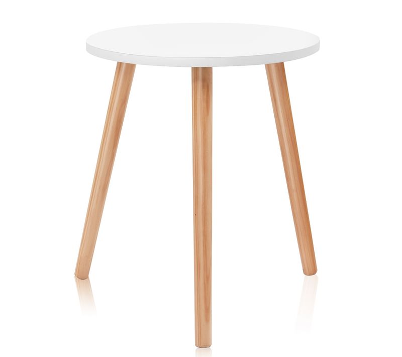 Table Basse - Table De Salon Ronde Scandinave Moderne Mdf Ø40x48cm Blanc