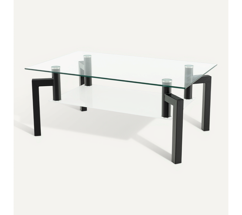 Table Basse - Table De Salon - Table De Salon Moderne à 2 Niveaux Rectangulaire Verre 100x60x43cm