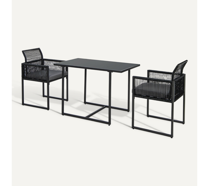 Salon De Jardin - Mobilier De Jardin 3pcs Rotin Pe Anti Soleil Dossier Amovible Pateau En Verre Tre
