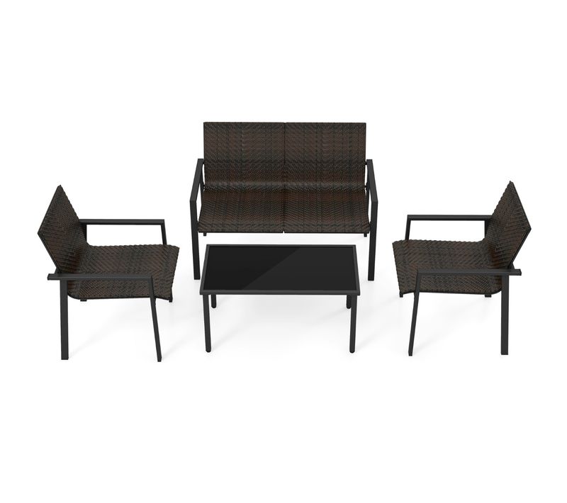 Salon De Jardin - Mobilier De Jardin 4 Pièces En Osier Charge 150-300kg Avec Cadre En Métal Galvani