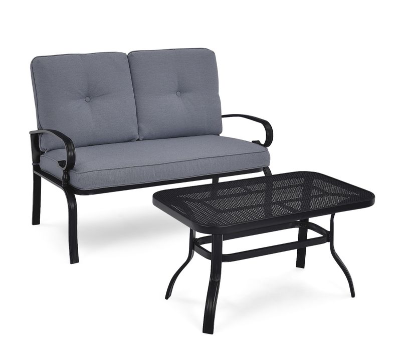 Salon De Jardin - Mobilier De Jardin En Métal 2 Pièces Avec Table Basse Et Coussin En Éponge Ensemb