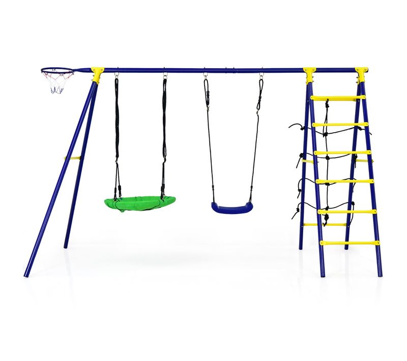 5 En 1 Balançoire Enfants Extérieur Avec Panier De Basket Balançoire Nid D'oiseau Ø66 Cm Et En U C