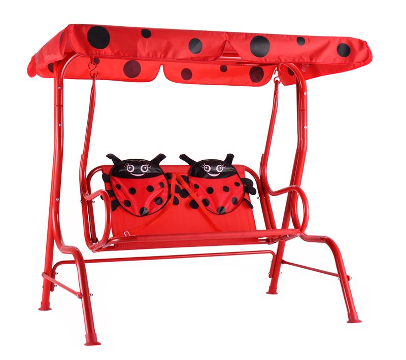 Balancelle De Jardin Pour Enfants Balançoire Jardin Chaise à Bascule 2 Places Toit Anti-uv Rouge