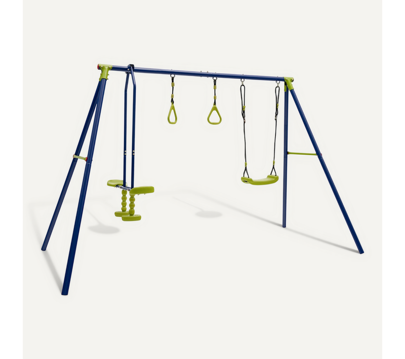 Balançoire Enfants En Métal Avec 1 Face à Face Et 1 Anneaux De Gymnastique Equipement De Jeu Extér
