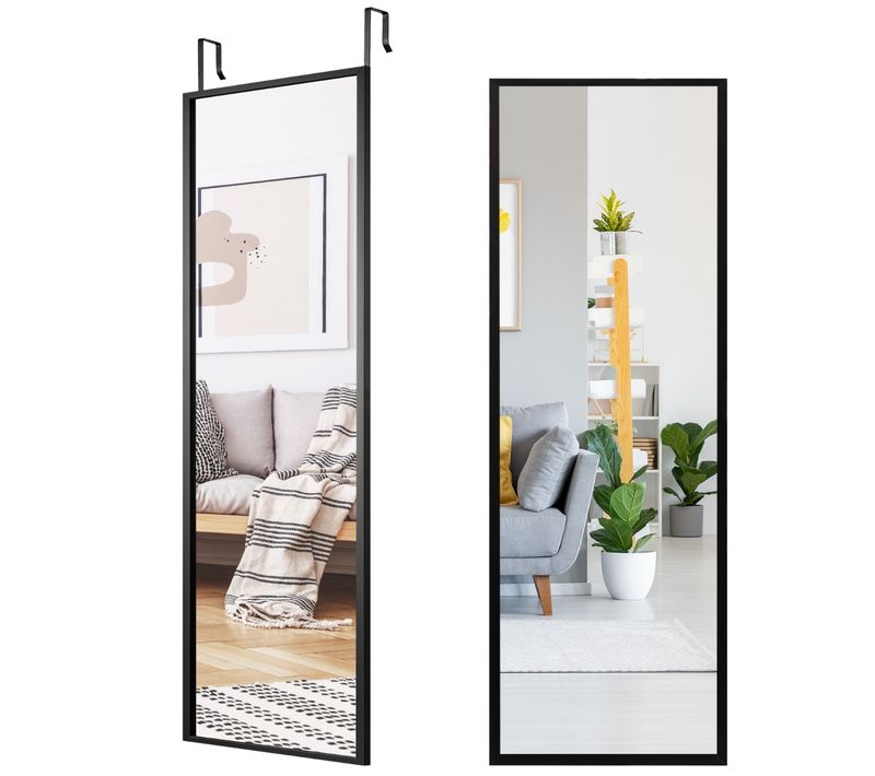 Miroir à Suspendre Sur Porte Avec Crochets De Suspension Réglables En Hauteur 36,5 X 107 Cm Noir