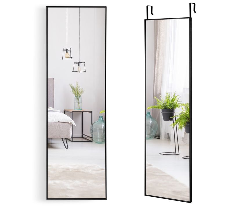 Miroir HD Psyché Mural Miroir Rectangulaire De Grand Format 120x37cm Cadre Argent En Alliag Noir